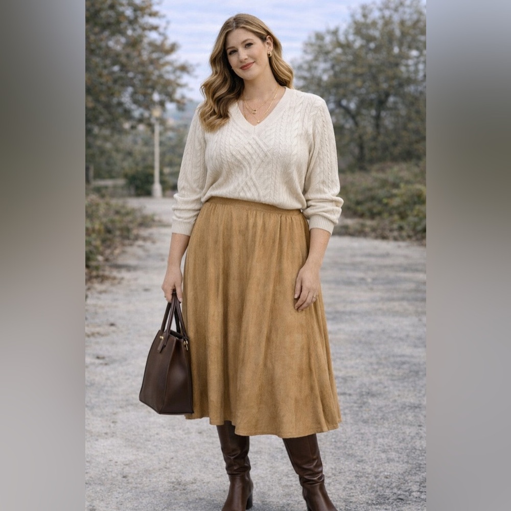 Torrid Insider Collection Size‎ 4 Tan Flowy Midi Skirt Plus Size Stretch